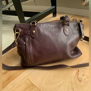 Roots purple leather cross body purse